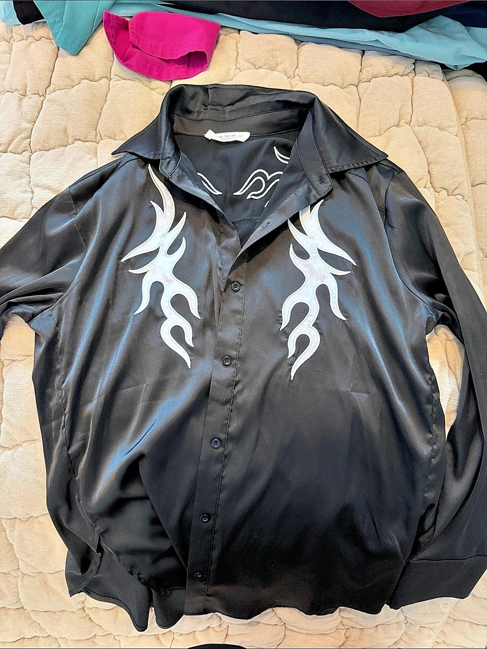 12th tribe Black & White Flame Button Down